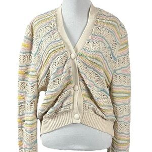 Zara Pointelle Neutral Pastel Cardigan Sweater Size Medium Blogger Favorite